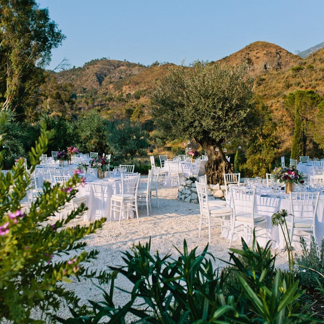 Outdoor Reception | Jewel Coloured Spanish Wedding Planned & Styled by Rachel Rose Weddings | Anna Gazda Photography