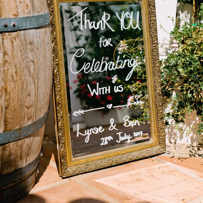 Mirror Wedding Sign | Jewel Coloured Spanish Wedding Planned & Styled by Rachel Rose Weddings | Anna Gazda Photography