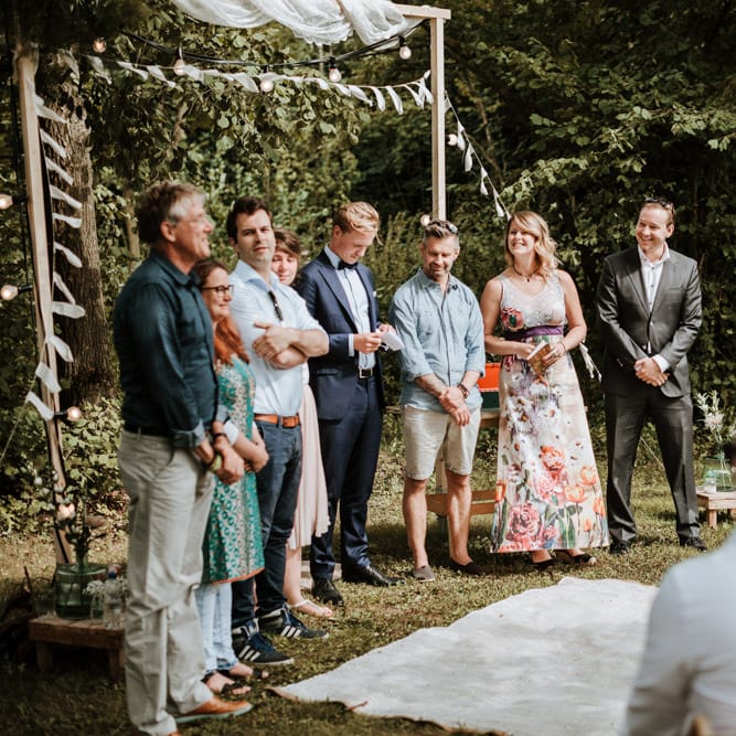 Outdoor Wedding Ceremony With Bunting & Festoon Lights