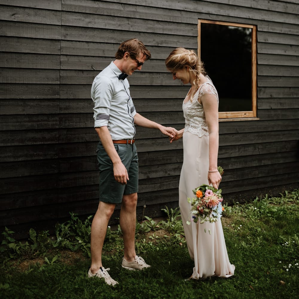 First Look At Festival Wedding On A Campsite In Holland With A Picnic Reception & Images From Green Antlers Photography