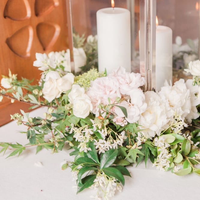 White Wedding Flowers With Candles
