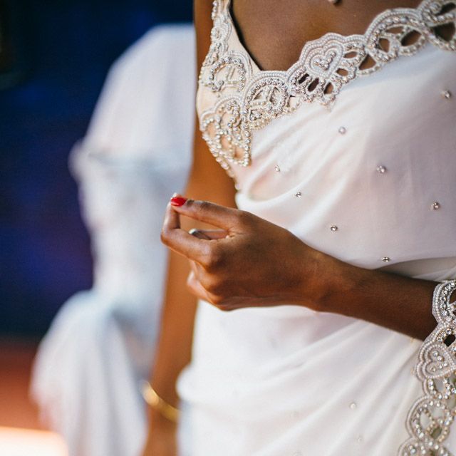 Bride In White & Gold Sari