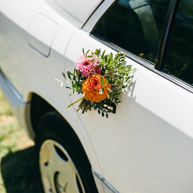 Flowers On Wedding Car