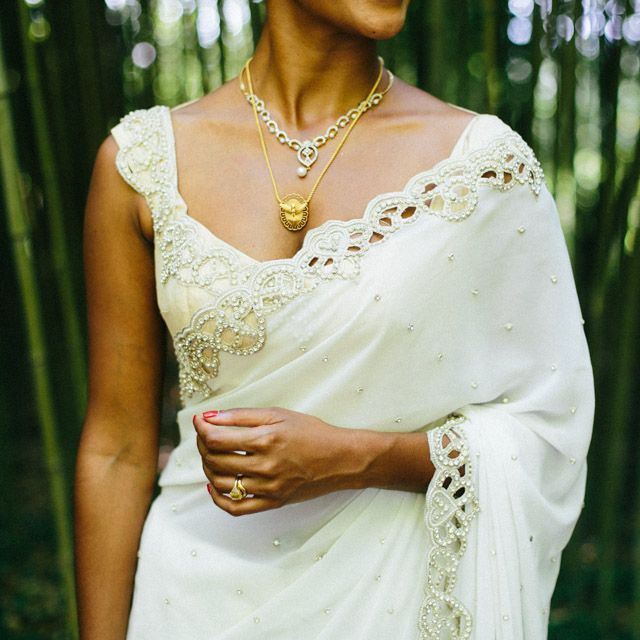 Bride in White & Gold Sari