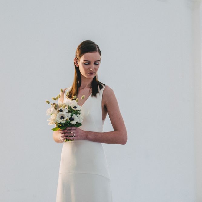 Anemone Wedding Bouquet // Minimal Elegant Bridal Inspiration Shoot With Ikebana Inspired Floral Arrangements By Kitten Grayson // Planned & Styled By Anemone Style // Images Genevieve Wedding Photography