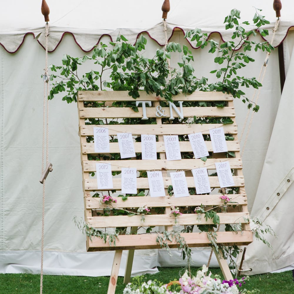 Wood Palette Table Plan | Beautiful Classic Wedding at Cornwell Manor | Lucy Davenport Photography