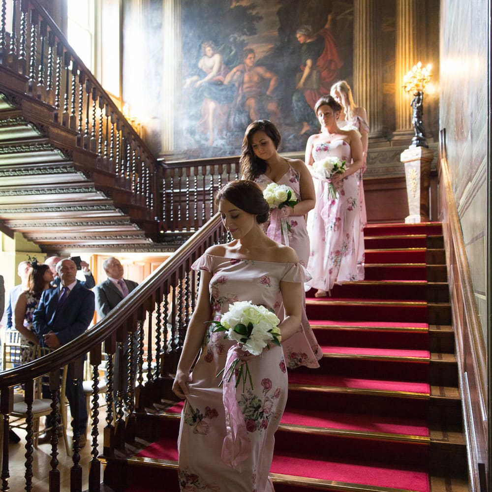 Bridesmaids Entrance in Bespoke Pink Floral ASOS Dresses