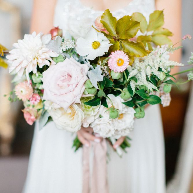 Bride in Jenny Packham with Pastel Bouquet by Petalon