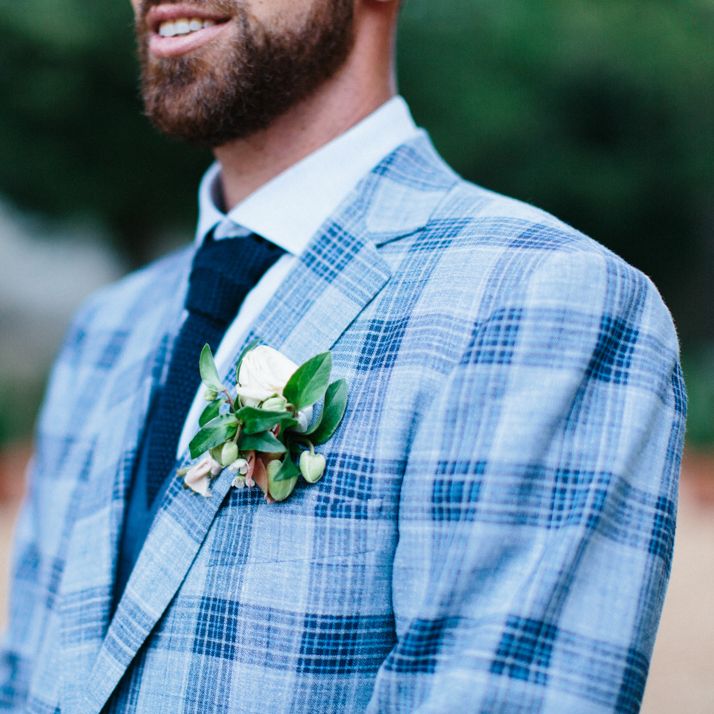 Groom In Bespoke Checked Suit Jacket