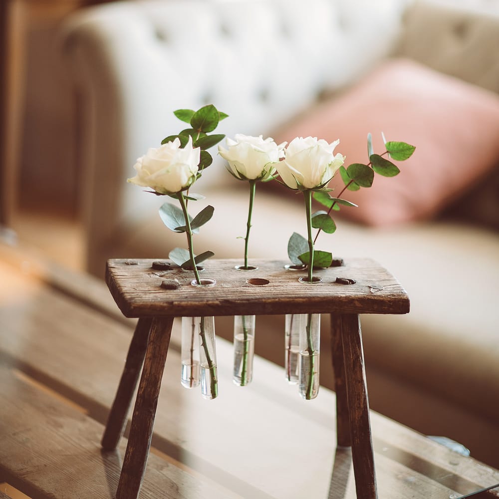White Flower Stems in Test Tubes | Wedding Decor | Lemonade Pictures