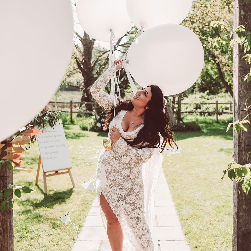 Bride in Grace Loves Lace Wedding Dress | Giant Balloons | Lemonade Pictures