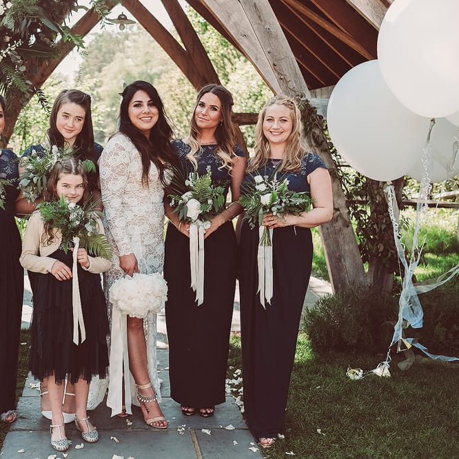 Bride in Grace Love Laces Wedding Dress | Bridesmaids in Navy ASOS Dresses | Outdoor Wedding at Millbridge Court | Lemonade Pictures