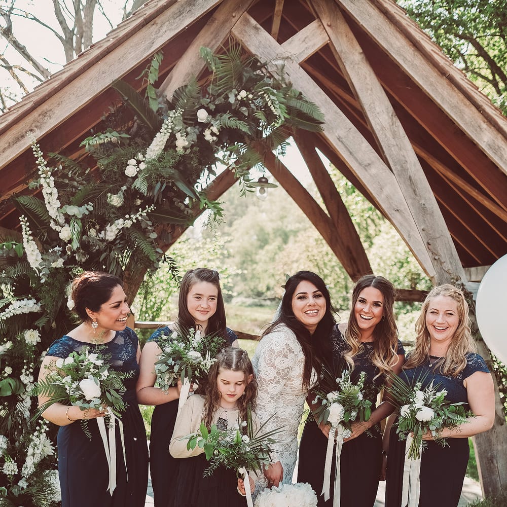 Bride in Grace Loves Lace Wedding Dress | Bridesmaids in Navy ASOS Dresses | Lemonade Pictures
