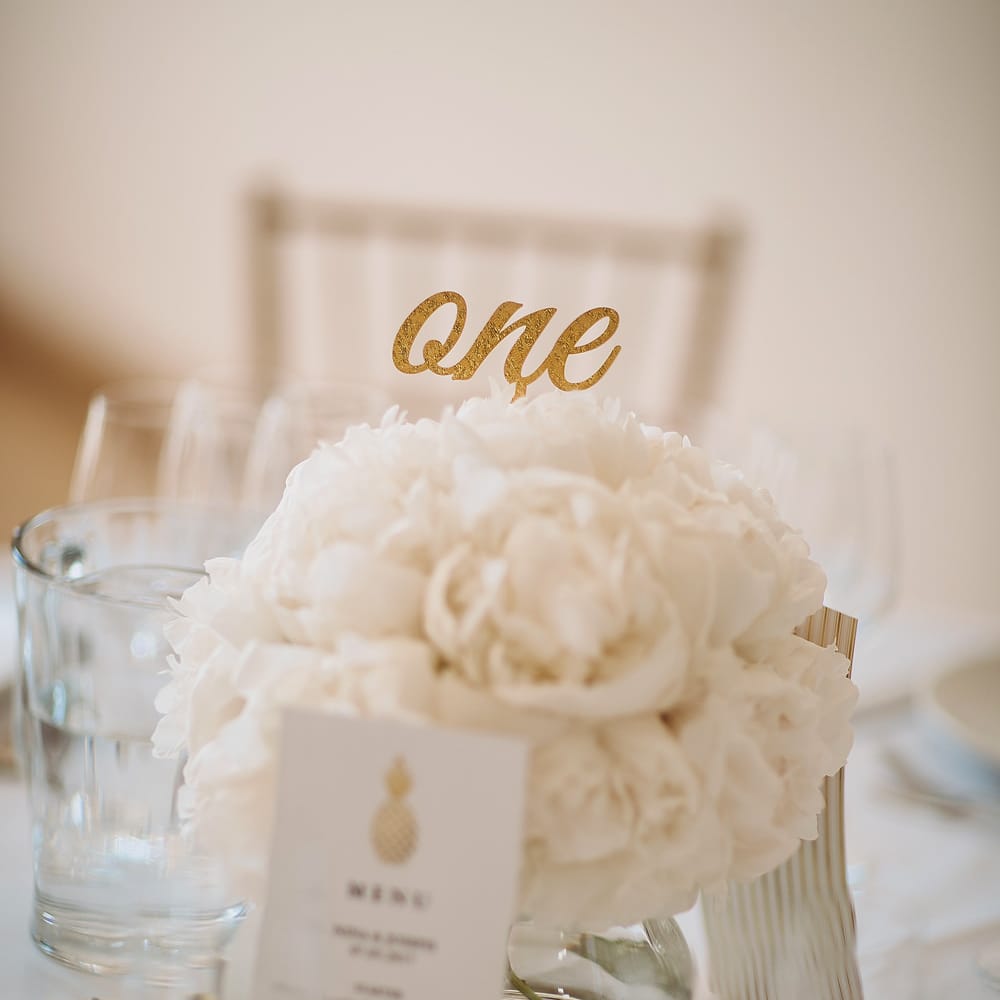 White Peony Floral Centrepiece | Outdoor Wedding at Millbridge Court | Lemonade Pictures