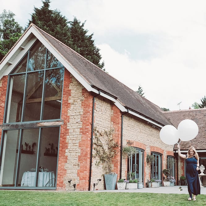 Bridesmaid in Navy ASOS Dress | Giant Balloon | Botanical Outdoor Wedding at Millbridge Court | Lemonade Pictures