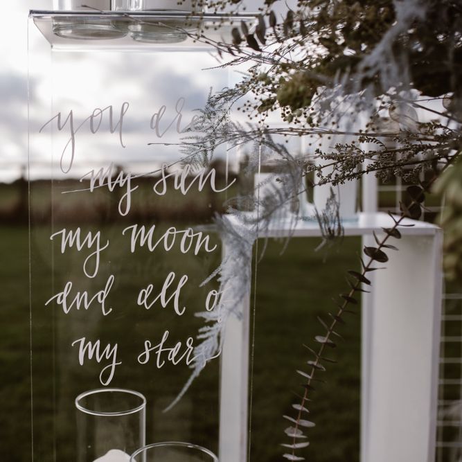 Etched Perspex Altar Plinths | Nocturn Wedding Inspiration Planned & Styled by The Little Lending Company | Florals by Swaffham Florist | Agnes Black Photography | Film by The Wilde Bride