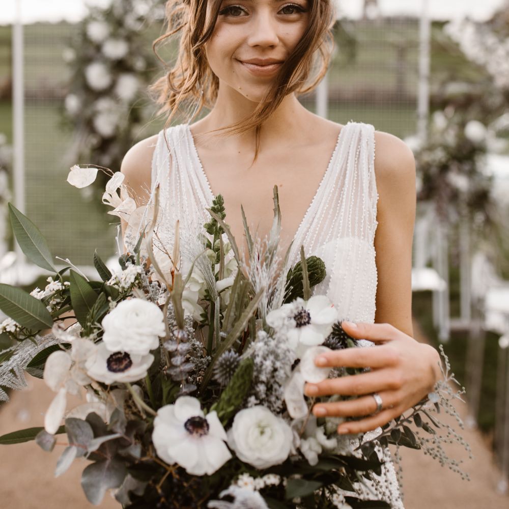 Bride in Watters Wtoo Bridal Gown | Moon Gate Floral Arch by Swaffham Florist | Nocturn Wedding Inspiration Planned & Styled by The Little Lending Company | Agnes Black Photography | Film by The Wilde Bride