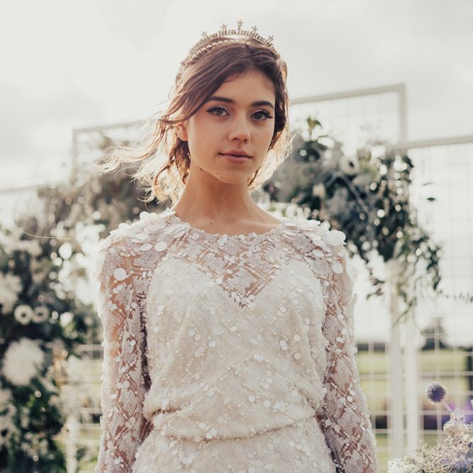 Bride in Jenny Packham Gown & Tilly Thomas Lux Hair Piece | Nocturn Wedding Inspiration Planned & Styled by The Little Lending Company | Florals by Swaffham Florist | Photography & Film by The Wilde Bride