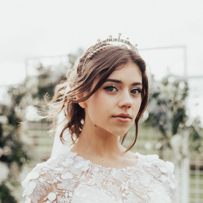 Bride in Jenny Packham Gown & Tilly Thomas Lux Hair Piece | Nocturn Wedding Inspiration Planned & Styled by The Little Lending Company | Florals by Swaffham Florist | Photography & Film by The Wilde Bride