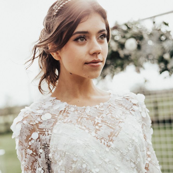 Bride in Jenny Packham Gown & Tilly Thomas Lux Hair Piece | Nocturn Wedding Inspiration Planned & Styled by The Little Lending Company | Florals by Swaffham Florist | Photography & Film by The Wilde Bride