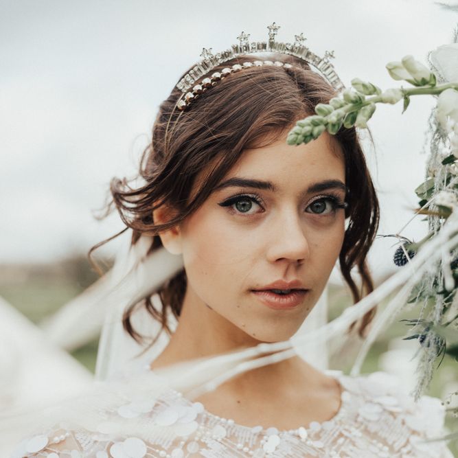 Bride in Jenny Packham Gown & Tilly Thomas Lux Hair Piece | Nocturn Wedding Inspiration Planned & Styled by The Little Lending Company | Florals by Swaffham Florist | Photography & Film by The Wilde Bride