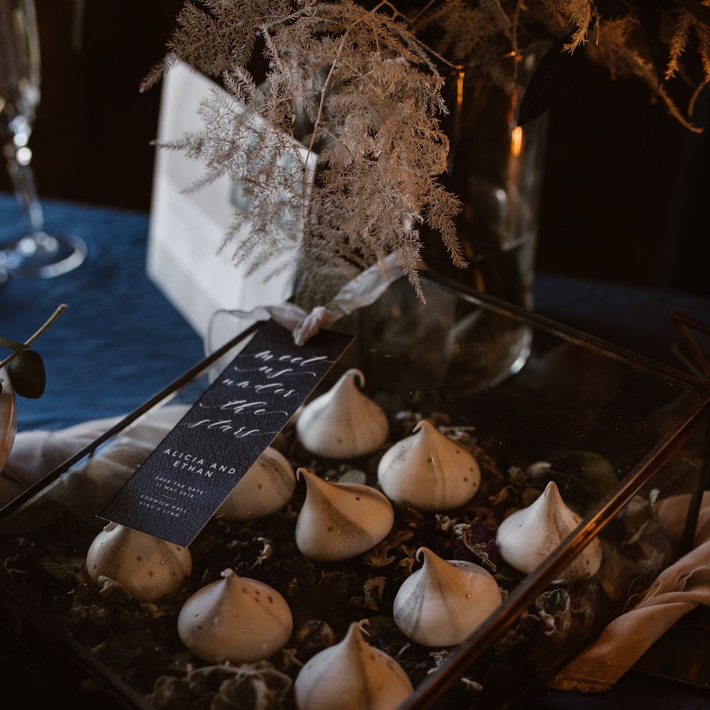 Dust with Cocoa Macaroons | Nocturn Wedding Inspiration at Godwick Great Barn Planned & Styled by The Little Lending Company | Agnes Black Photography | Film by The Wilde Bride