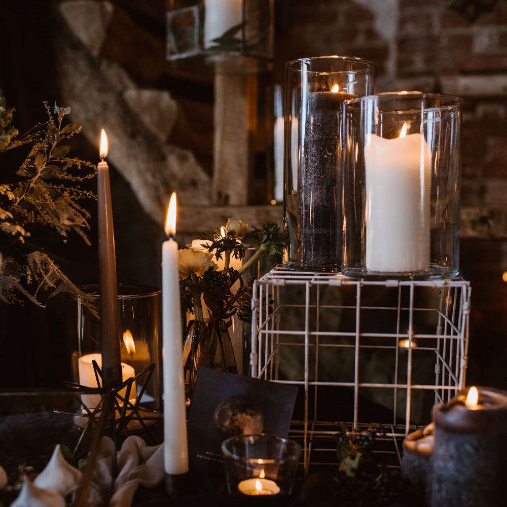 Candle Light Wedding Decor | Nocturn Wedding Inspiration at Godwick Great Barn Planned & Styled by The Little Lending Company | Agnes Black Photography | Film by The Wilde Bride