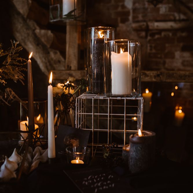 Candle Light Wedding Decor | Nocturn Wedding Inspiration at Godwick Great Barn Planned & Styled by The Little Lending Company | Agnes Black Photography | Film by The Wilde Bride
