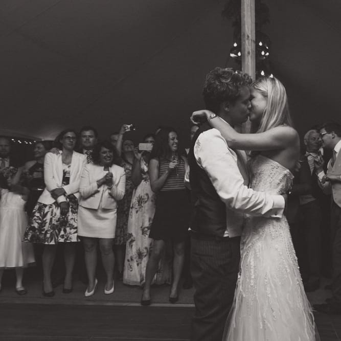 First Dance with Bride in Monique Lhuillier Candy Wedding Dress