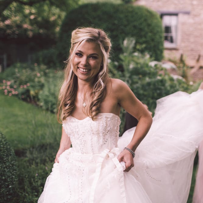 Bride in Monique Lhuillier Candy Wedding Dress