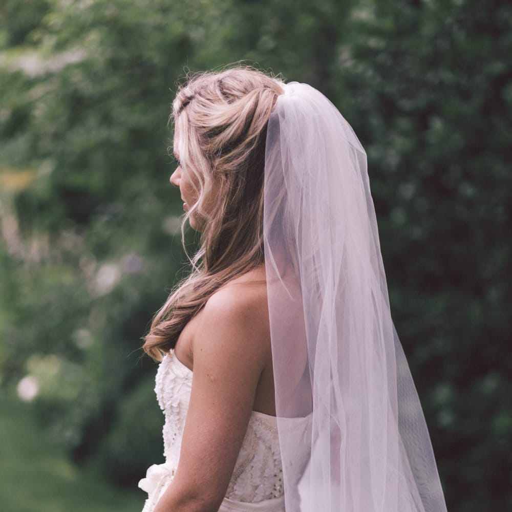 Bride in Monique Lhuillier Candy Wedding Dress