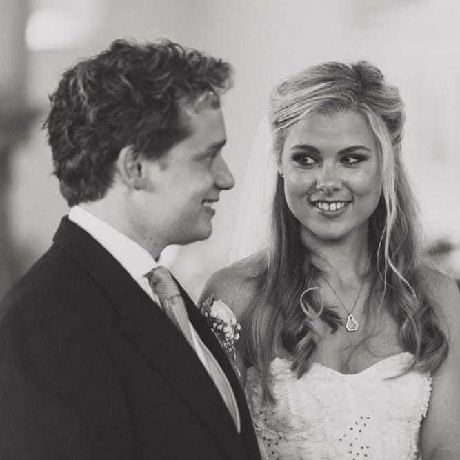Church Wedding Ceremony with Bride in Monique Lhuillier Candy Wedding Dress