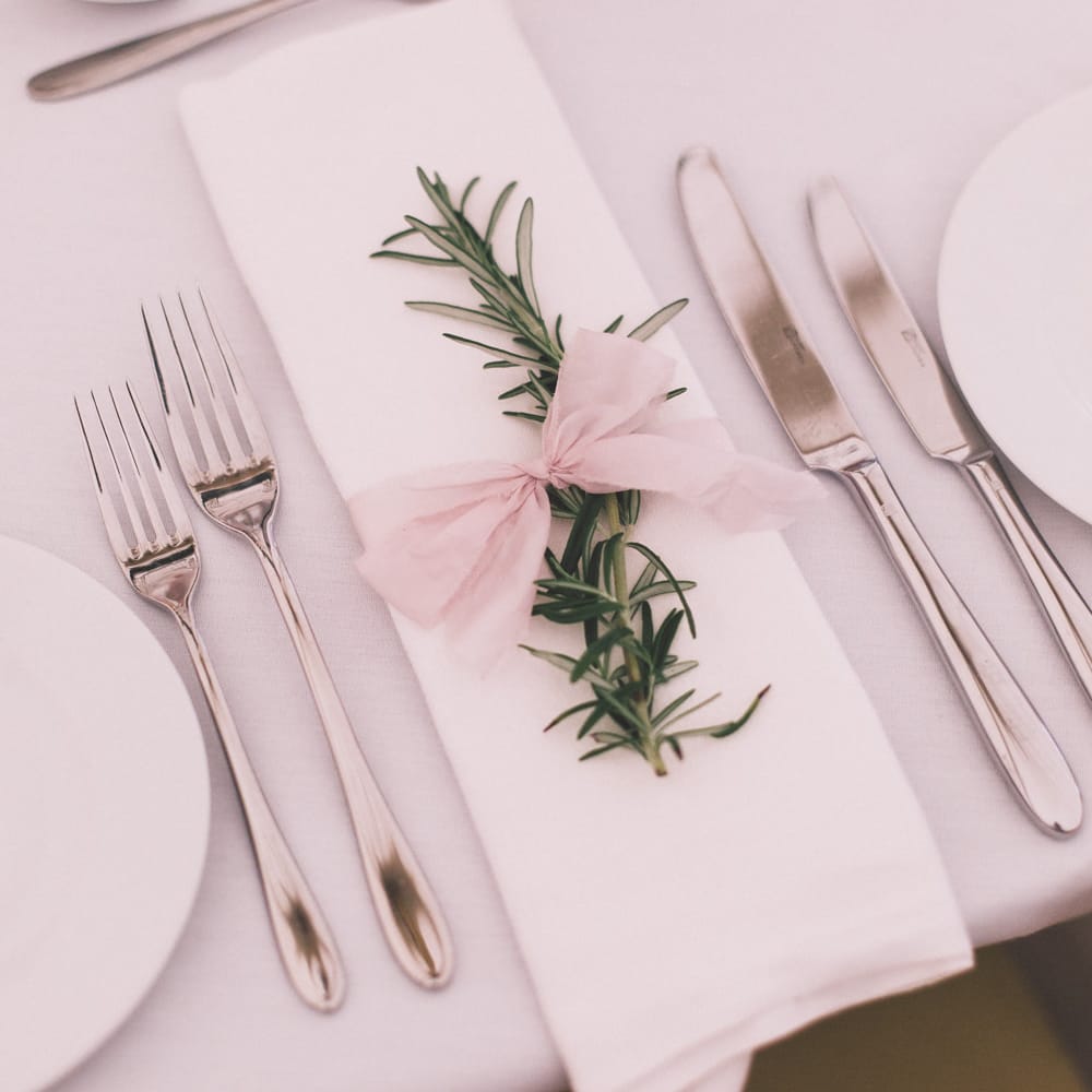 Place Setting With Foliage & Ribbon
