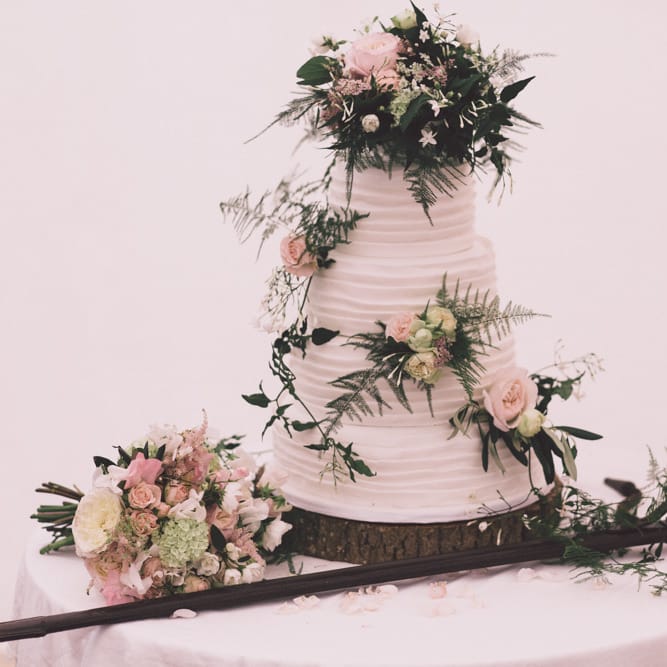 Wedding Cake with Foliage & Floral Decor