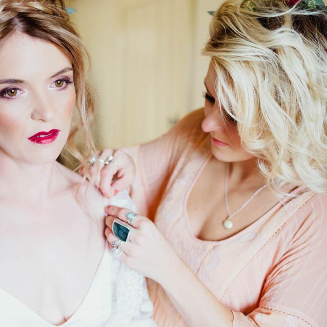 Wedding Makeup with Red Lipstick | Outdoor Wedding at Dewsall Court Oxfordshire | Claudia Rose Carter Photography | Costa Sister Productions