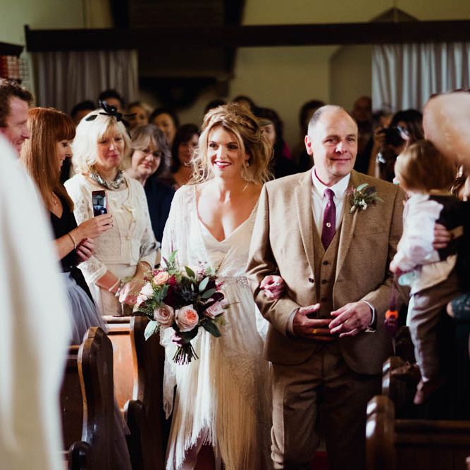 Wedding Ceremony | Bridal Entrance in Rue de Seine Cleo Wedding Dress | Outdoor Wedding at Dewsall Court Oxfordshire | Claudia Rose Carter Photography | Costa Sister Productions