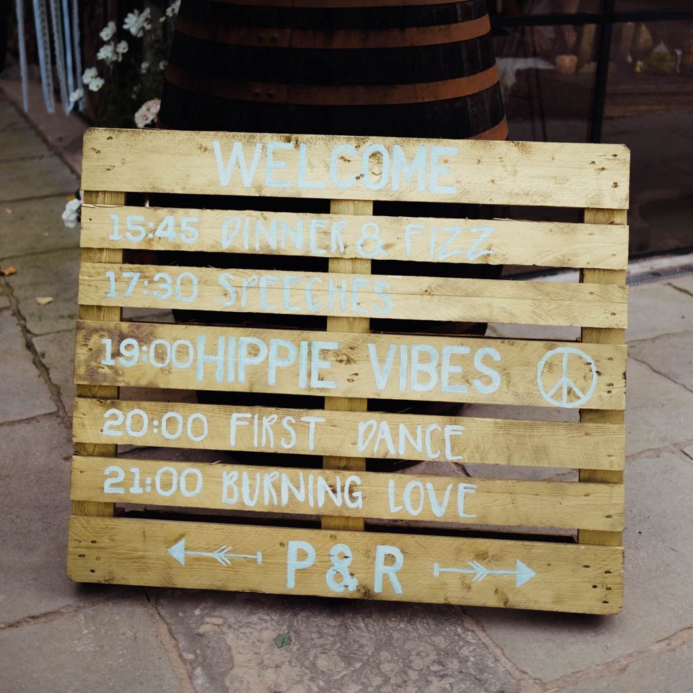 Wooden Palette Order of The Day | Outdoor Wedding at Dewsall Court Oxfordshire | Claudia Rose Carter Photography | Costa Sister Productions