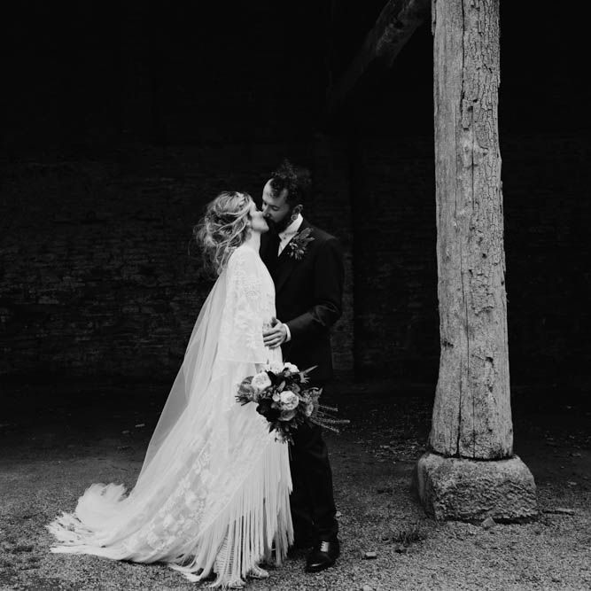 Bride in Rue de Seine Cleo Wedding Dress | Groom in Burgundy Suit | Outdoor Wedding at Dewsall Court Oxfordshire | Claudia Rose Carter Photography | Costa Sister Productions