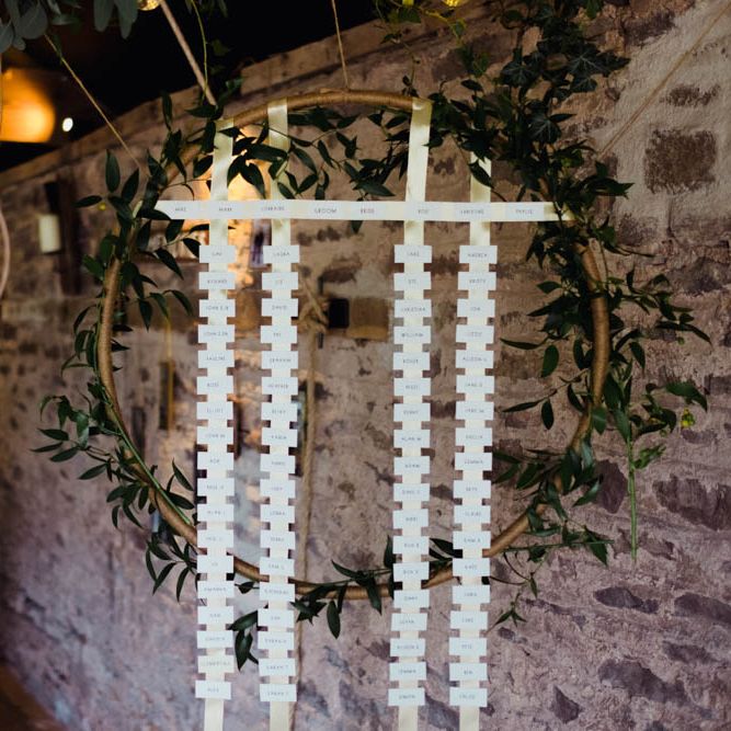 Hoop & Ribbon Table Plan | Outdoor Wedding at Dewsall Court Oxfordshire | Claudia Rose Carter Photography | Costa Sister Productions