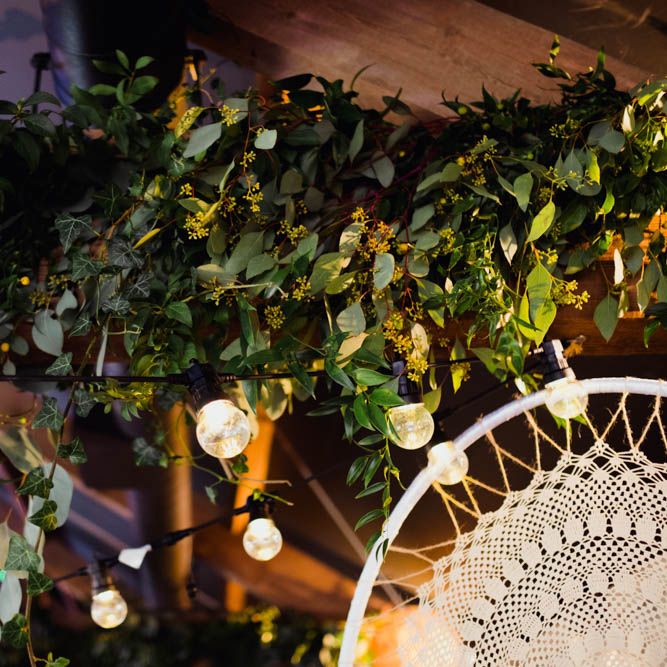 Greenery & Festoon Lights | Outdoor Wedding at Dewsall Court Oxfordshire | Claudia Rose Carter Photography | Costa Sister Productions