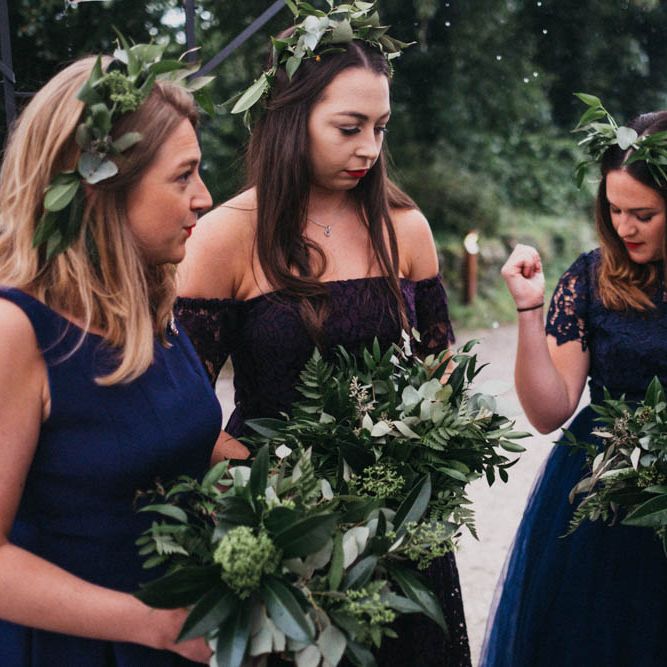 Self Portrait Bride For A Rustic Wedding At The Gathering Edale With Bridesmaids In Navy & Images From Claudia Rose Carter
