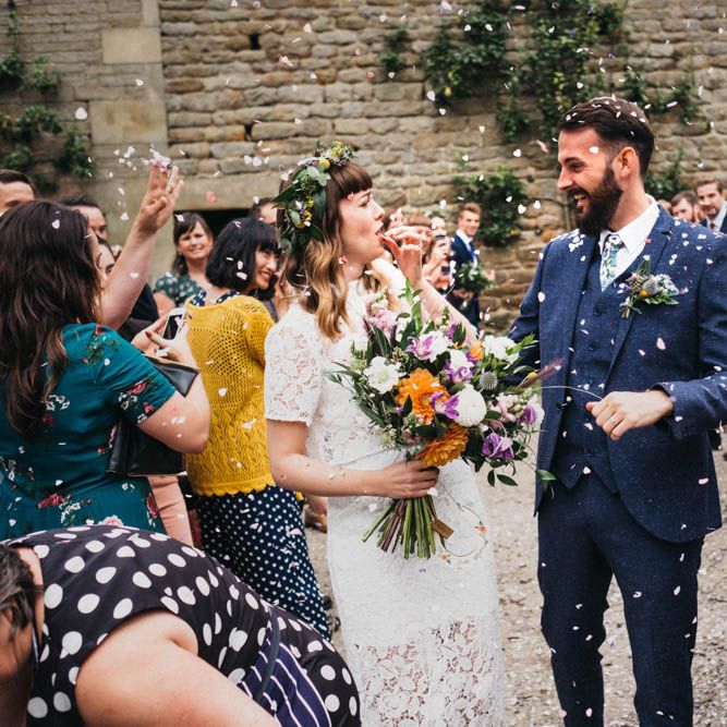 Self Portrait Bride For A Rustic Wedding At The Gathering Edale With Bridesmaids In Navy & Images From Claudia Rose Carter