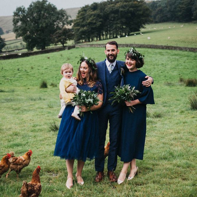 Self Portrait Bride For A Rustic Wedding At The Gathering Edale With Bridesmaids In Navy & Images From Claudia Rose Carter