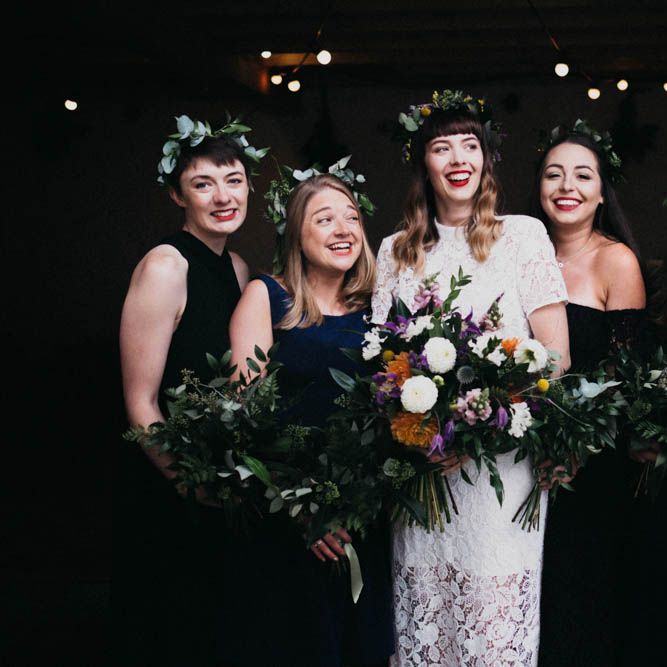Self Portrait Bride For A Rustic Wedding At The Gathering Edale With Bridesmaids In Navy & Images From Claudia Rose Carter