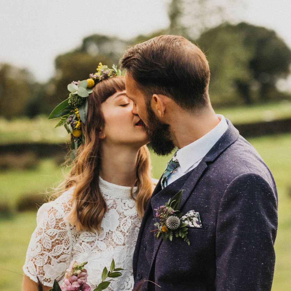 Self Portrait Bride For A Rustic Wedding At The Gathering Edale With Bridesmaids In Navy & Images From Claudia Rose Carter