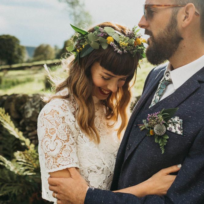 Self Portrait Bride For A Rustic Wedding At The Gathering Edale With Bridesmaids In Navy & Images From Claudia Rose Carter