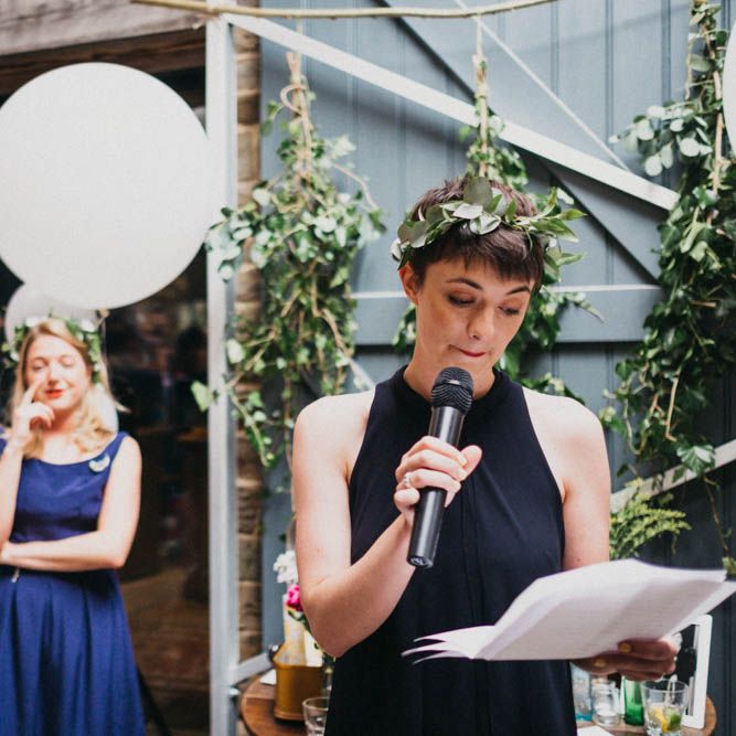 Self Portrait Bride For A Rustic Wedding At The Gathering Edale With Bridesmaids In Navy & Images From Claudia Rose Carter