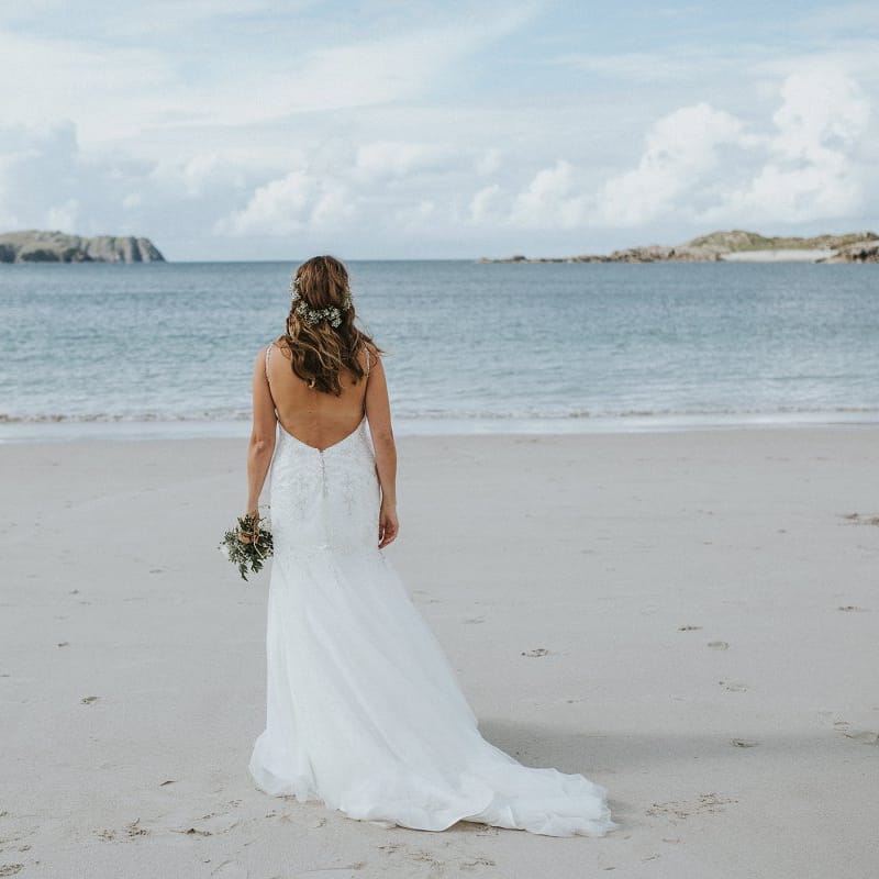 Bride in Essense of Australia Gown on Isle Lewis Outer Hebrides Wedding
