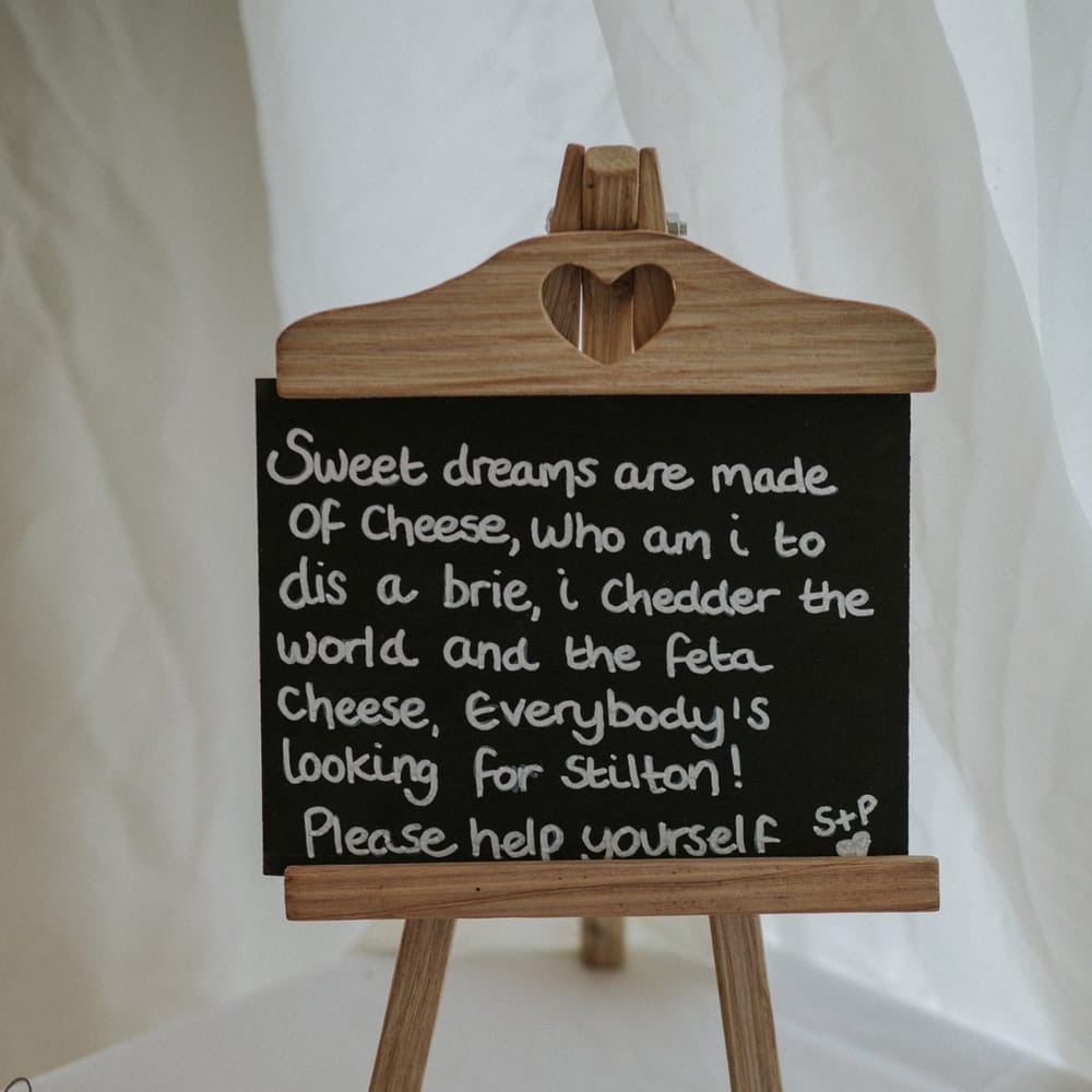 Cheese Rhyme Blackboard Wedding Sign