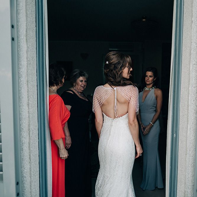 Bride in Fishtail Wedding Dress & Beaded Stole | Jason Mark Harris Photography | Harris Films
